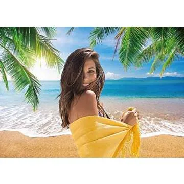 5x7ft Summer Tropical Beach Background Photo Props Blue Sea Sky Seaside Island Palm Trees for Studio,Wedding,Party Photography Backdrops Vinyl