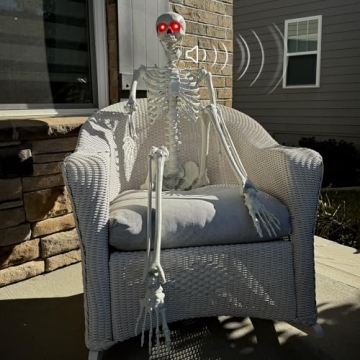Life-Size Halloween Skeleton with Glowing Eyes and Creepy Sounds