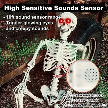 Life-Size Halloween Skeleton with Glowing Eyes and Creepy Sounds