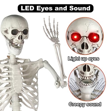 Life-Size Halloween Skeleton with Glowing Eyes and Creepy Sounds
