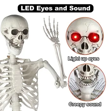 Life-Size Halloween Skeleton with Glowing Eyes and Creepy Sounds