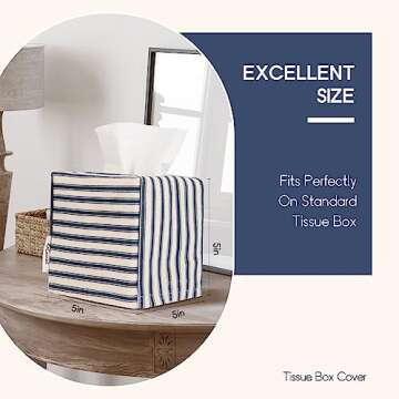 Tissue Box Cover, Fabric Tissue Box Holder Square, Stylish Toilet Paper Storage, Modern Bathroom Cou...