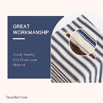 Tissue Box Cover, Fabric Tissue Box Holder Square, Stylish Toilet Paper Storage, Modern Bathroom Counter Organizer Decorations Accessories,Ticking Stripe 5''x5''x5'' (Navy Blue)