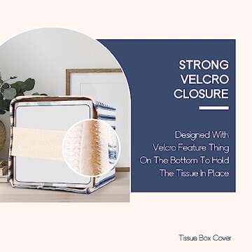 Tissue Box Cover, Fabric Tissue Box Holder Square, Stylish Toilet Paper Storage, Modern Bathroom Counter Organizer Decorations Accessories,Ticking Stripe 5''x5''x5'' (Navy Blue)