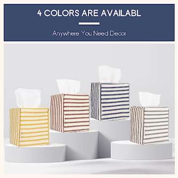 Tissue Box Cover, Fabric Tissue Box Holder Square, Stylish Toilet Paper Storage, Modern Bathroom Counter Organizer Decorations Accessories,Ticking Stripe 5''x5''x5'' (Navy Blue)