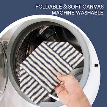 Tissue Box Cover, Fabric Tissue Box Holder Square, Stylish Toilet Paper Storage, Modern Bathroom Counter Organizer Decorations Accessories,Ticking Stripe 5''x5''x5'' (Navy Blue)