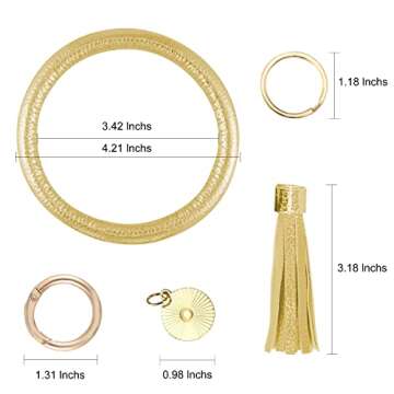 Weixiltc Wristlet Keychain Leather Tassel Bracelet Holder Large Circle Key For Women Girl (Golden)