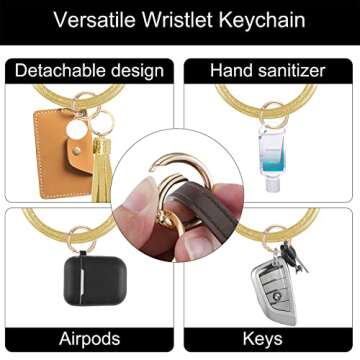 Weixiltc Wristlet Keychain Leather Tassel Bracelet Holder Large Circle Key For Women Girl (Golden)