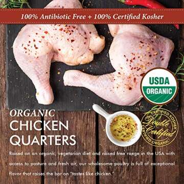 Wise Organics Double Certified Organic Bone-in Skin-on Chicken Leg Quarters, Glatt Kosher, Non GMO, ...