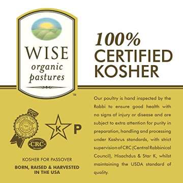 Wise Organics Double Certified Organic Bone-in Skin-on Chicken Leg Quarters, Glatt Kosher, Non GMO, Free Range (8.00-8.50 Pounds, 12 Pcs Approx.)