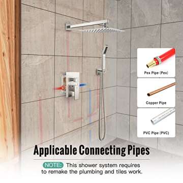 SR SUN RISE Shower Faucet Set Bathroom Square Rain Shower Head with Handheld Spray Wall Mounted Rain...