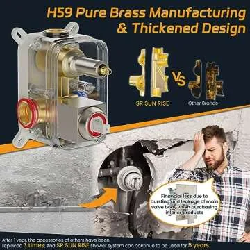 SR SUN RISE Shower Faucet Set Bathroom Square Rain Shower Head with Handheld Spray Wall Mounted Rainfall Shower Fixtures Brushed Nickel Shower Faucet Trim Repair Kits (Contain Shower Valve)10 Inches