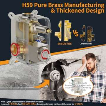 SR SUN RISE Shower Faucet Set Bathroom Square Rain Shower Head with Handheld Spray Wall Mounted Rainfall Shower Fixtures Brushed Nickel Shower Faucet Trim Repair Kits (Contain Shower Valve)10 Inches