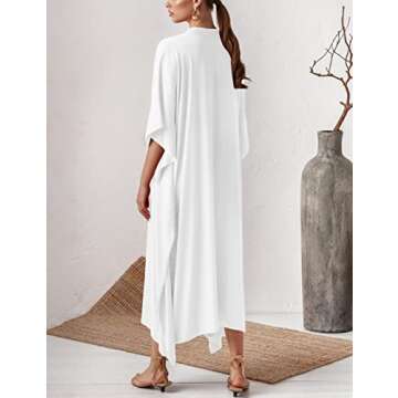 Bsubseach Women Kaftan Dresses Caftan Loungewear Maxi Dress Swimsuit Cover Up Beachwear White