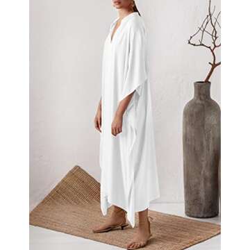 Bsubseach Women Kaftan Dresses Caftan Loungewear Maxi Dress Swimsuit Cover Up Beachwear White