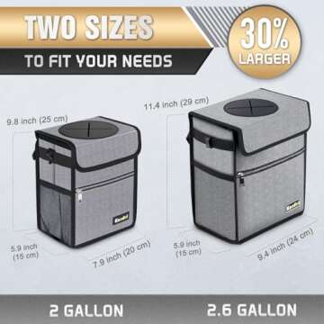 K KNODEL Car Trash Can with Lid, Leak-Proof Car Garbage Can with Storage Pockets, Waterproof Auto Garbage Bag Hanging for Headrest (Large, Gray)