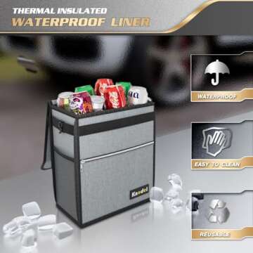 K KNODEL Car Trash Can with Lid, Leak-Proof Car Garbage Can with Storage Pockets, Waterproof Auto Garbage Bag Hanging for Headrest (Large, Gray)