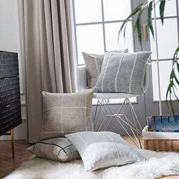 vctops Rustic Lattice Cotton Linen Decorative Throw Pillow Cover Embroidery Square Cushion Cover Pillowcase for Sofa Bedroom Couch (Plaid Coffee, 18"x18")