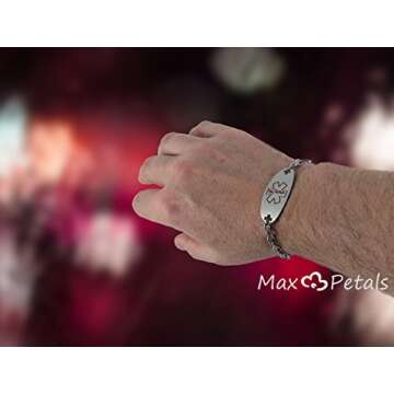 Max Petals Warfarin Medical Alert ID Bracelet - Adjustable Stainless Steel ID with 9 Inch Chain