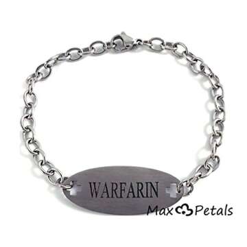 Max Petals Warfarin Medical Alert ID Bracelet -  Adjustable Safety Wear