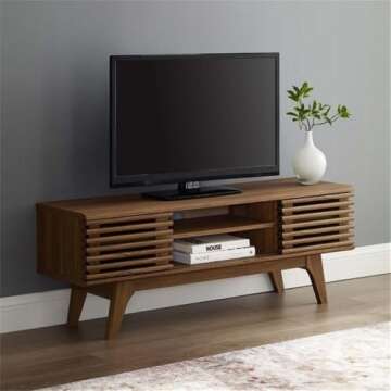 Levan Home Wood Mid-Century Modern Low Profile Media Console 46" TV Stand in Walnut Finish