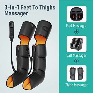 QUINEAR Leg Massager, 3-in-1 Foot Calf & Thigh Massager with Heat and Compression Therapy, Leg Massa...