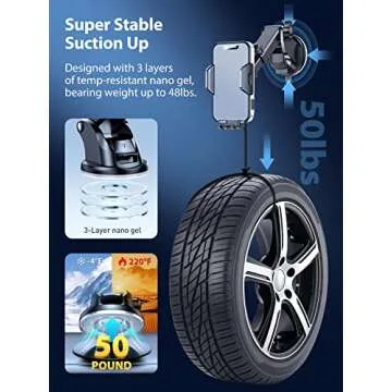 VICSEED Phone Mount for Car [𝗦𝘁𝗿𝗼𝗻𝗴 𝗦𝘂𝗰𝘁𝗶𝗼𝗻][𝗟𝗼𝗻𝗴 𝗔𝗿𝗺] Super Stable Car Phone Holder Mount for All Phones with Thick Cases 3 in 1 Universal Cell Phone Holder Mount