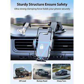 VICSEED Phone Mount for Car [𝗦𝘁𝗿𝗼𝗻𝗴 𝗦𝘂𝗰𝘁𝗶𝗼𝗻][𝗟𝗼𝗻𝗴 𝗔𝗿𝗺] Super Stable Car Phone Holder Mount for All Phones with Thick Cases 3 in 1 Universal Cell Phone Holder Mount
