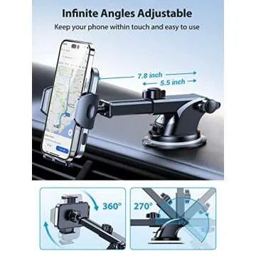 VICSEED Phone Mount for Car [𝗦𝘁𝗿𝗼𝗻𝗴 𝗦𝘂𝗰𝘁𝗶𝗼𝗻][𝗟𝗼𝗻𝗴 𝗔𝗿𝗺] Super Stable Car Phone Holder Mount for All Phones with Thick Cases 3 in 1 Universal Cell Phone Holder Mount