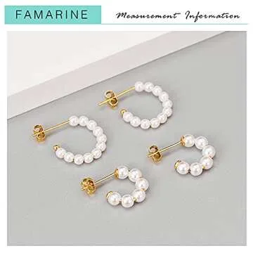 Small Pearl Hoop Earrings for Women 2 Pairs, Lightweight Pearl Hoops Jewelry