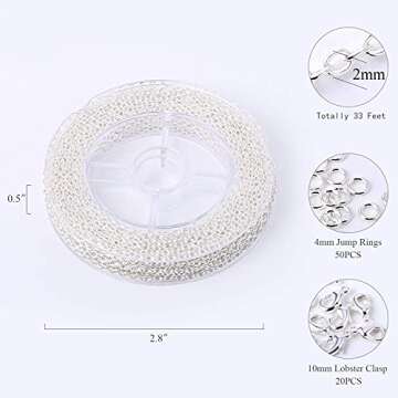 Premium 33 Feet Silver Chain for Jewelry Making with Clasps