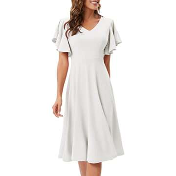 Bridesmay Elegant Formal Evening and Gowns Cocktail Party Dress Vintage A-Line Midi Petite Swing Church Dress White S