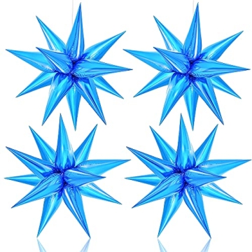 KatchOn Metallic Blue Star Balloons - Pack of 50 - 26 Inch Starburst Foil Balloons for All Celebrati...