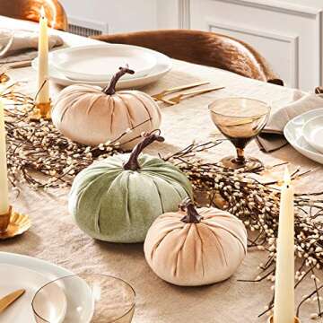 Elegant Velvet Pumpkins Set - Rustic Fall Home Decor