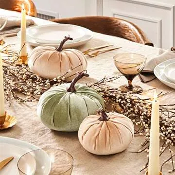 Elegant Velvet Pumpkins Set - Rustic Fall Home Decor