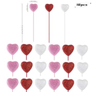 18Pcs Valentine Glitter Foam Hearts Picks, Heart Picks for Valentine Decorations and Flower Arrangements