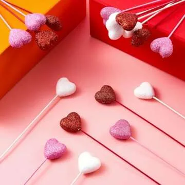 18 Glitter Foam Heart Picks for Valentine Decorations