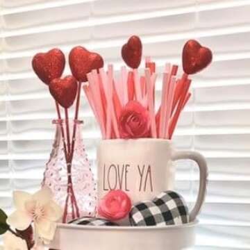 18Pcs Valentine Glitter Foam Hearts Picks, Heart Picks for Valentine Decorations and Flower Arrangements