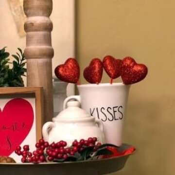 18Pcs Valentine Glitter Foam Hearts Picks, Heart Picks for Valentine Decorations and Flower Arrangements