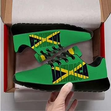 Jamaican Flag Shoes for Men Women 3D Print National Jamaican Flag Sneakers Lightweight Tennis Walking Shoes Gift for Jamaican Football Fans,White US Size Mens 3.5,Womens 5.5,Black