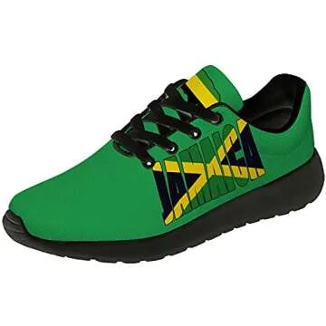 Jamaican Flag Shoes for Men Women 3D Print National Jamaican Flag Sneakers Lightweight Tennis Walking Shoes Gift for Jamaican Football Fans,White US Size Mens 3.5,Womens 5.5,Black