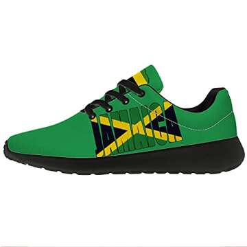 Jamaican Flag Shoes for Men Women 3D Print National Jamaican Flag Sneakers Lightweight Tennis Walking Shoes Gift for Jamaican Football Fans,White US Size Mens 3.5,Womens 5.5,Black