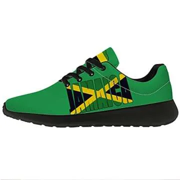 Jamaican Flag Shoes for Men Women 3D Print National Jamaican Flag Sneakers Lightweight Tennis Walking Shoes Gift for Jamaican Football Fans,White US Size Mens 3.5,Womens 5.5,Black