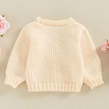 Toddler Baby Girl Fall Winter Clothes Knit Sweater Cardigan V Neck Button Down Chunky Bow Sweater Jacket Knitwear