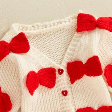 Toddler Baby Girl Fall Winter Clothes Knit Sweater Cardigan V Neck Button Down Chunky Bow Sweater Jacket Knitwear