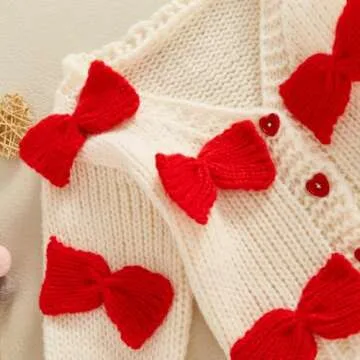Toddler Baby Girl Fall Winter Clothes Knit Sweater Cardigan V Neck Button Down Chunky Bow Sweater Jacket Knitwear
