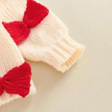 Toddler Baby Girl Fall Winter Clothes Knit Sweater Cardigan V Neck Button Down Chunky Bow Sweater Jacket Knitwear