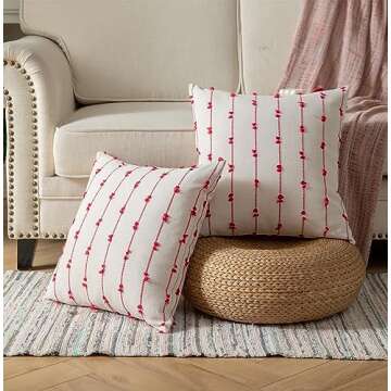 Caflife Boho Christmas Throw Pillow Covers 18x18 inches Beige and Red, Set of 2 Modern Farmhouse Holiday Decorative Pillow Covers for Couch Sofa Bed, Living Room