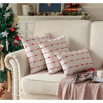 Caflife Boho Christmas Throw Pillow Covers 18x18 inches Beige and Red, Set of 2 Modern Farmhouse Holiday Decorative Pillow Covers for Couch Sofa Bed, Living Room