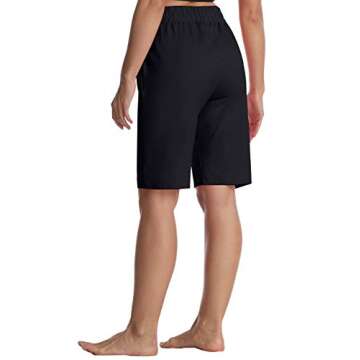 ChinFun Women's Yoga Bermuda Shorts Athletic Lounge Cotton Sweat Shorts 10" Long Shorts Workout Running Shorts Black L